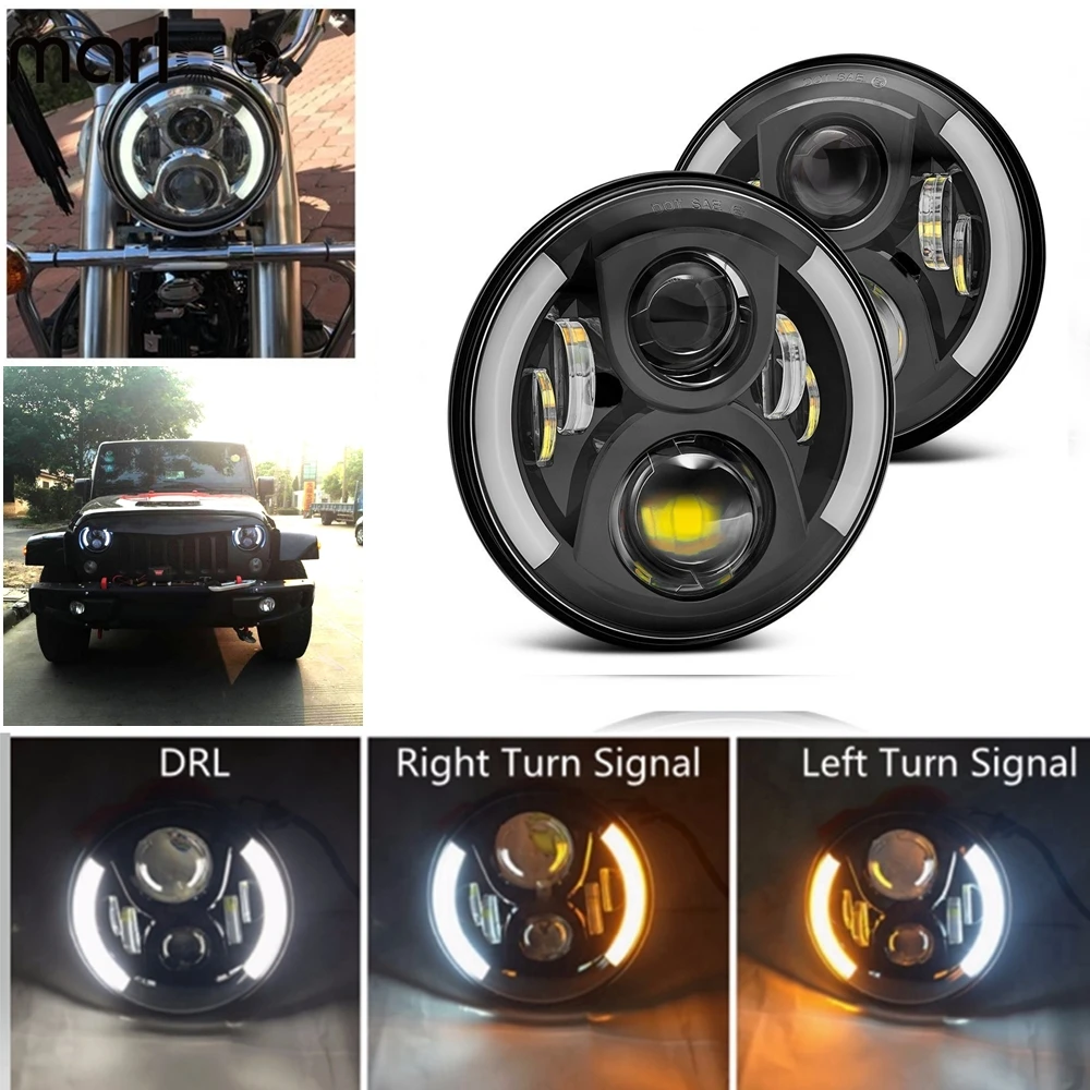 Marloo 7 дюймов круглый светодиодный фар &quotфары головного света для Jeep Wrangler JK Hummer Lada