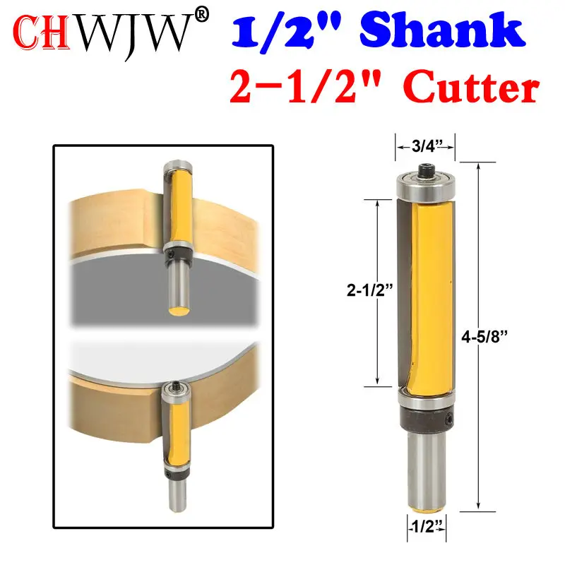 1 шт. 1/" хвостовик шаблон/заподлицо фрезы, 2-1/2" резак, верхний и нижний подшипник для деревообрабатывающего режущего инструмента