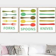 Table Knife Fork Spoon Tableware Wall Art Canvas Painting Nordic Posters And Prints Wall Pictures Kitchen Dining Room Home Decor