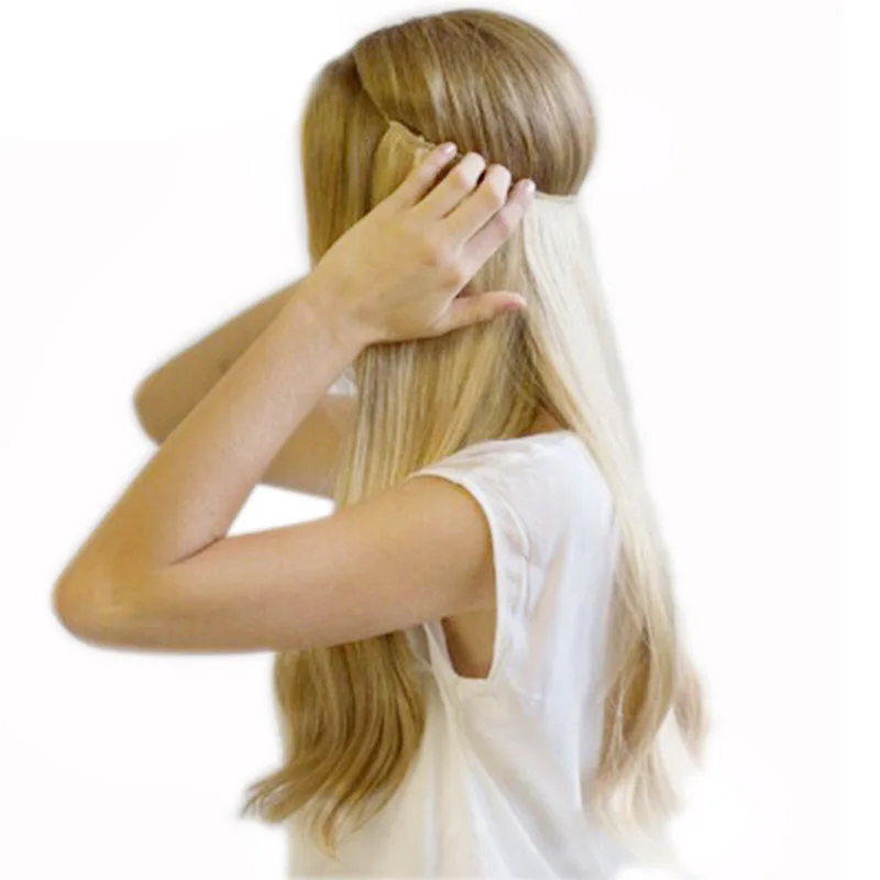 

20 inches No Clips in Hair Extensions Hairpieces Invisible WireOmbre Halo Colored for Hair Straight Wavy Natural Synthetic