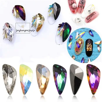 

New 3d 20pc crystal nail charms wing design 11.5*5.5cm glass rhinestones for nails decorations 6colors DIY nail art accessories
