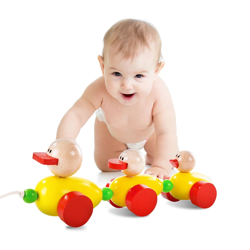 

Wooden Pull Along Duck Trailer Toy Children Educational Pull String Animal Baby Toy For Toddler PHOOHI