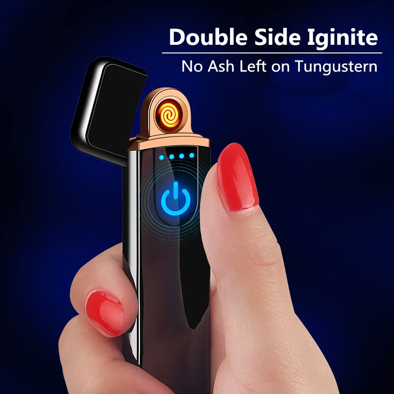 Отпечаток пальца Сенсорная Электронная USB Зажигалка Двусторонняя зажигание электрическая зажигалка для сигарет Вольфрамовая турбо плазменная дуговая зажигалка