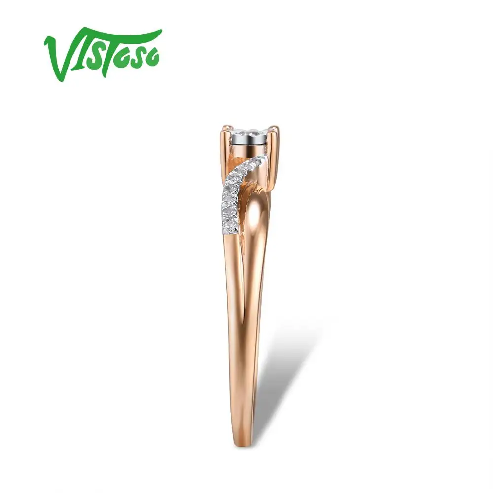 VISTOSO Pure 14K 585 двухцветное Золотое Сверкающее Иллюзия-набор чудо-пластина алмазное кольцо для женщин юбилей модные ювелирные изделия
