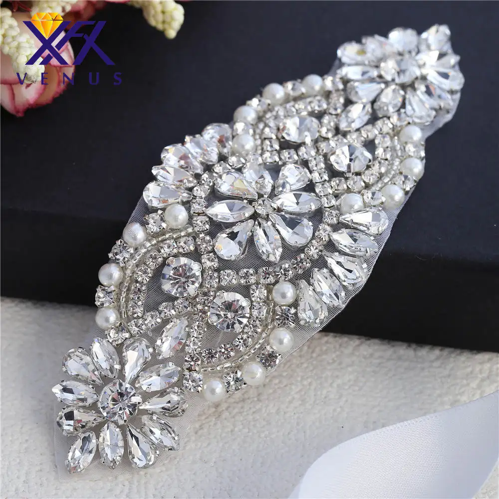 

XINFANGXIU Flower Crystal Appliques Bridal Vintage Rhinestones Hairbands Wedding Hair Accessories Applique Headband