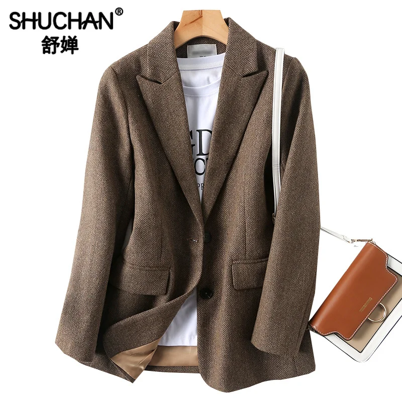 

Shuchan Retro Blazer Feminino Autumn Winter 2019 New Items Women's Jacket Single Breasted Vintage Women's Business Jacket
