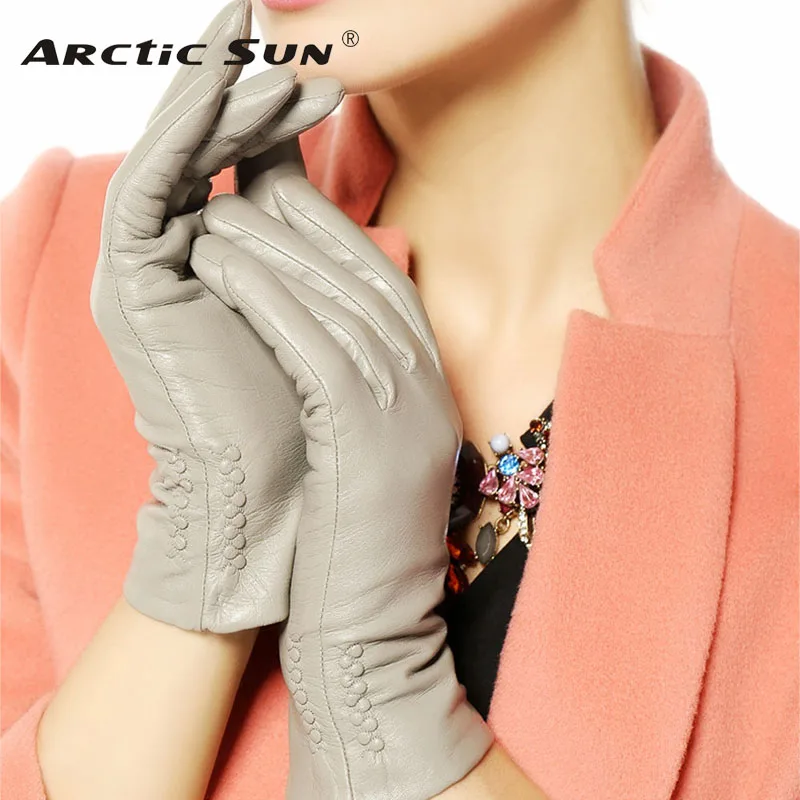 US $26.39 Women Gloves 2020 Thermal Soft Lined Winter Leather Glove Wrist Solid Fashion Dressing Lambskin Free Shipping L013nc
