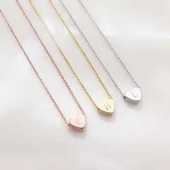 

(26Pcs) Heart Necklace A-Z Love Heart Initial Letters Necklace for Mom Baby Girl Hand Stamped Capital Letter Necklace
