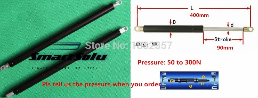 

Free shipping 50 to 300N force 400mm central distance, 90 mm stroke, pneumatic Auto Gas Spring, Lift Prop Gas Spring Damper