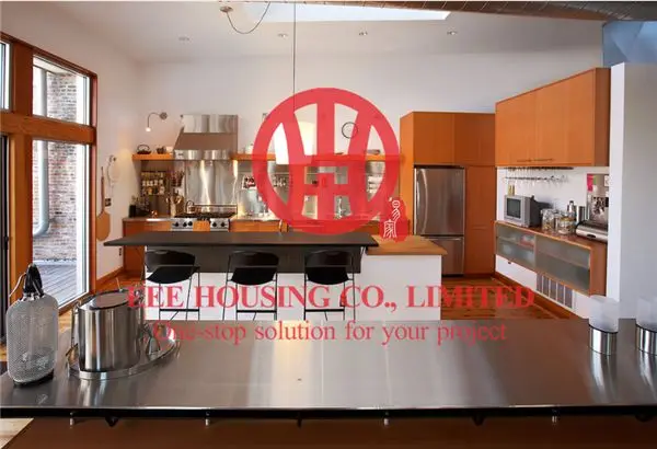 Customized Modern Laminated Wood Grain Color Kitchen Cabinet With