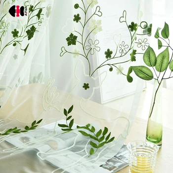 

Rustic Floral Embroidered Curtains Goat Blue Green Window Screen Bedroom Wedding Bay French Drapes Panel WP151C