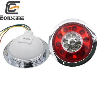 

Eonstime 2pcs 12V/24V Car Side Lamp Light 19LED Truck Trailer Lorry Brake Stop Turn Tail Light Stainless Round Steel Red yellow