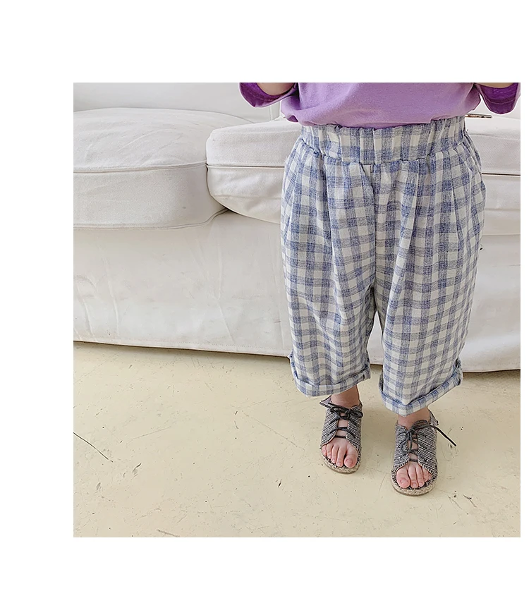 Детские противомоскитные штаны Лето г. тонкие новые детские клетчатые брюки повседневные свободные хлопковые штаны для девочек модная одежда