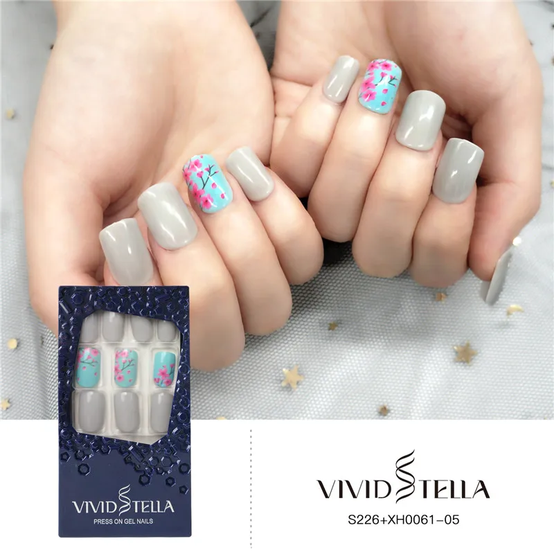 

Flower False Nail With Designs Nail Flie Pre-glued 30PCS Short Girls Fake Nail Tips ABS DIY Women Artificial Nail Art for Finger