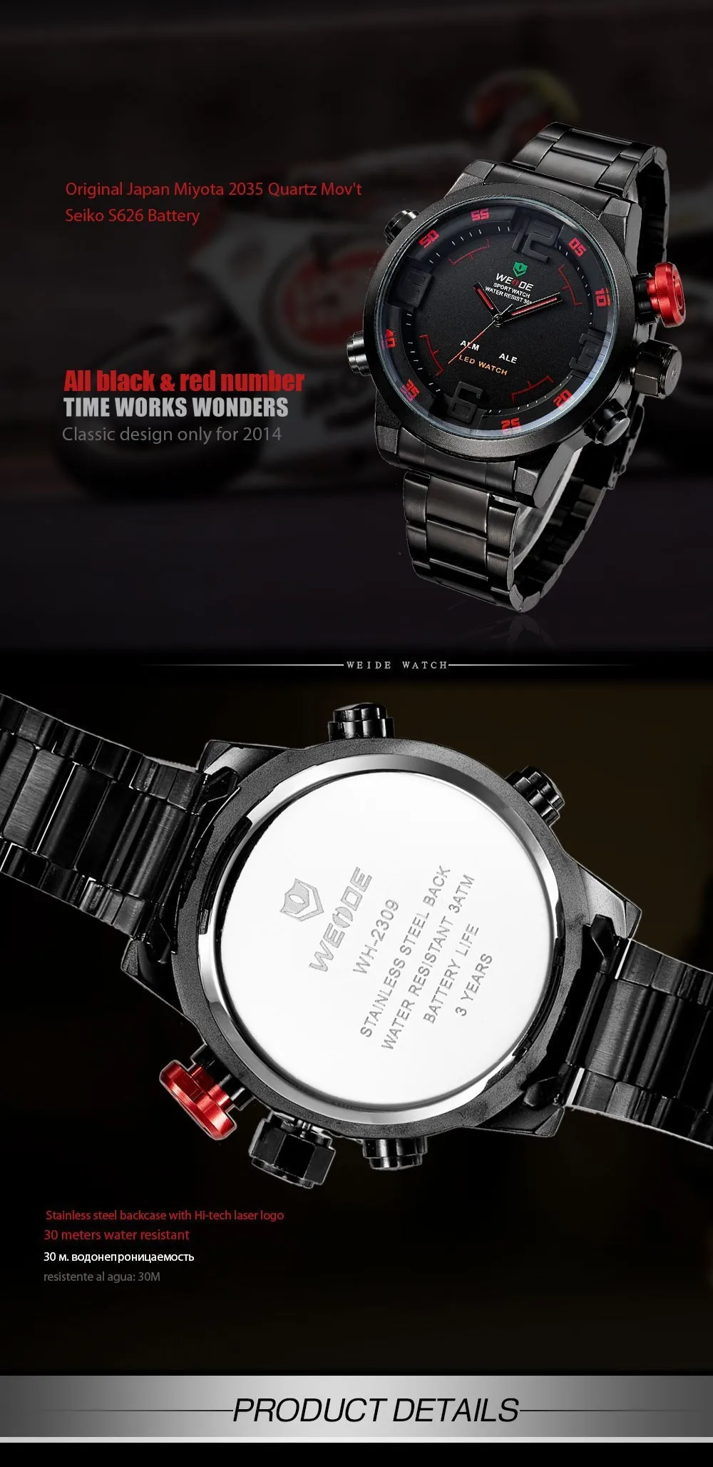 relojes WEIDE almacén Original cuarzo pulsera marca inoxidable acero de Dollar digital hombres Java United Pulau Lavar LED 2017 USD States los militar reloj el deportivo 3 relojes WEIDE almacén Original 3