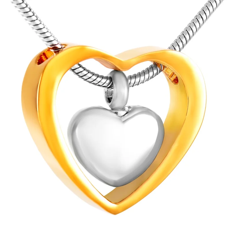 XWJ8078 Сердце связано с сердцем мемориальные урны цепочки и ожерелья человека/домашних животных шкатулка для пепла звено цепи ожерелье для кремации нержавеющая сталь ювел - Окраска металла: Gold and silver