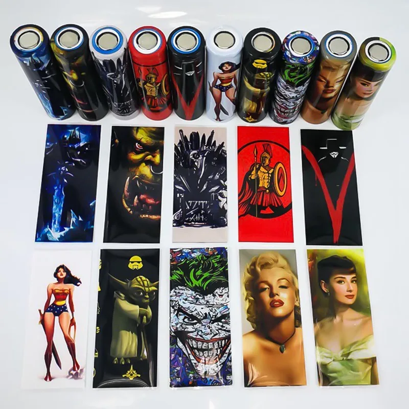 

10pcs/pack PVC 18650 Battry Wrap 18650 Battery Sticker Protective Skin For Battery Movie Star Series Mixed Color