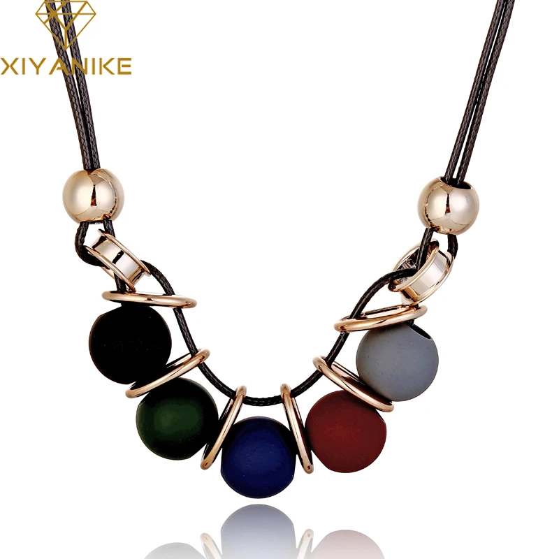 

XIYANIKE 2017 Fashion New Brand Vintage Colorful Round Wood Necklaces & Pendants Choker Statement Necklace Women Jewelry N805