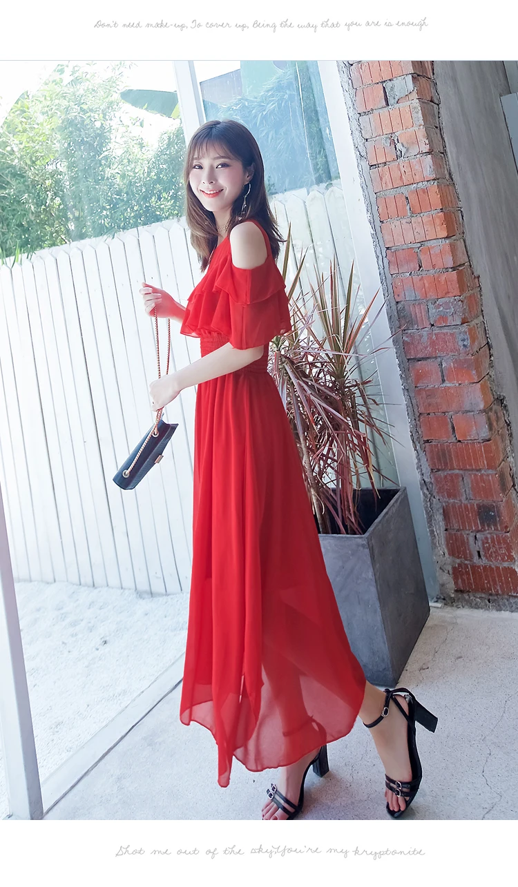 2019 Новое однотонное Длинное Платье женское повседневное ТРАПЕЦИЕВИДНОЕ пляжное платье Бохо шикарное высококачественное черное красное