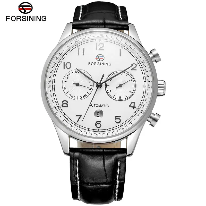 

FORSINING New Arrival Fashion Mens Watches Complete Calendar Leather Strap Auto Mechanical Date Men Watch Relogio Masculino