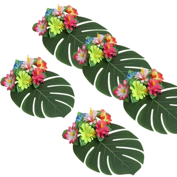 

12Pcs Green Artificial Tropical Palm Leaves Jungle Party Fake Monstera Leaves DIY Handcrafts Hawaiian Luau Party Decorations