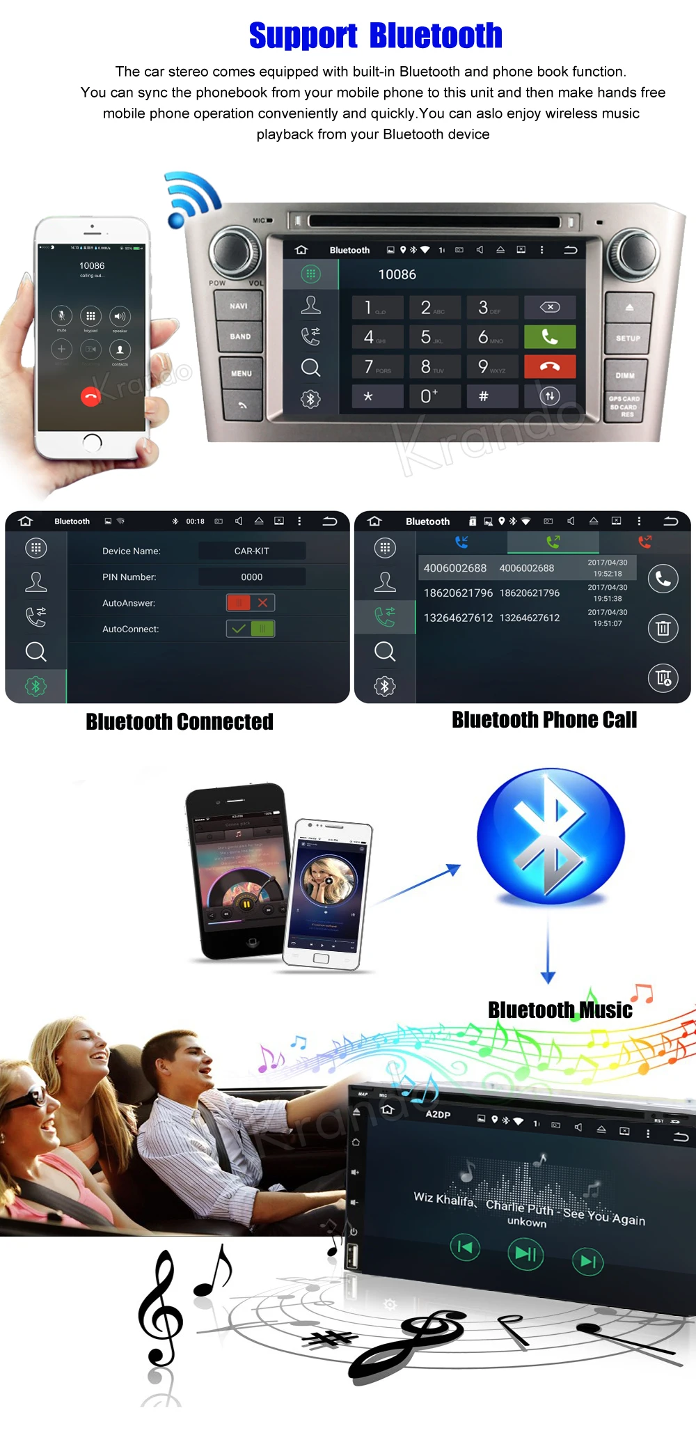 Perfect Krando 8" Android 9.0 car radio audio multimedia system for toyota avensis 2003-2007 gps navigation entertainment playstort OBD2 3