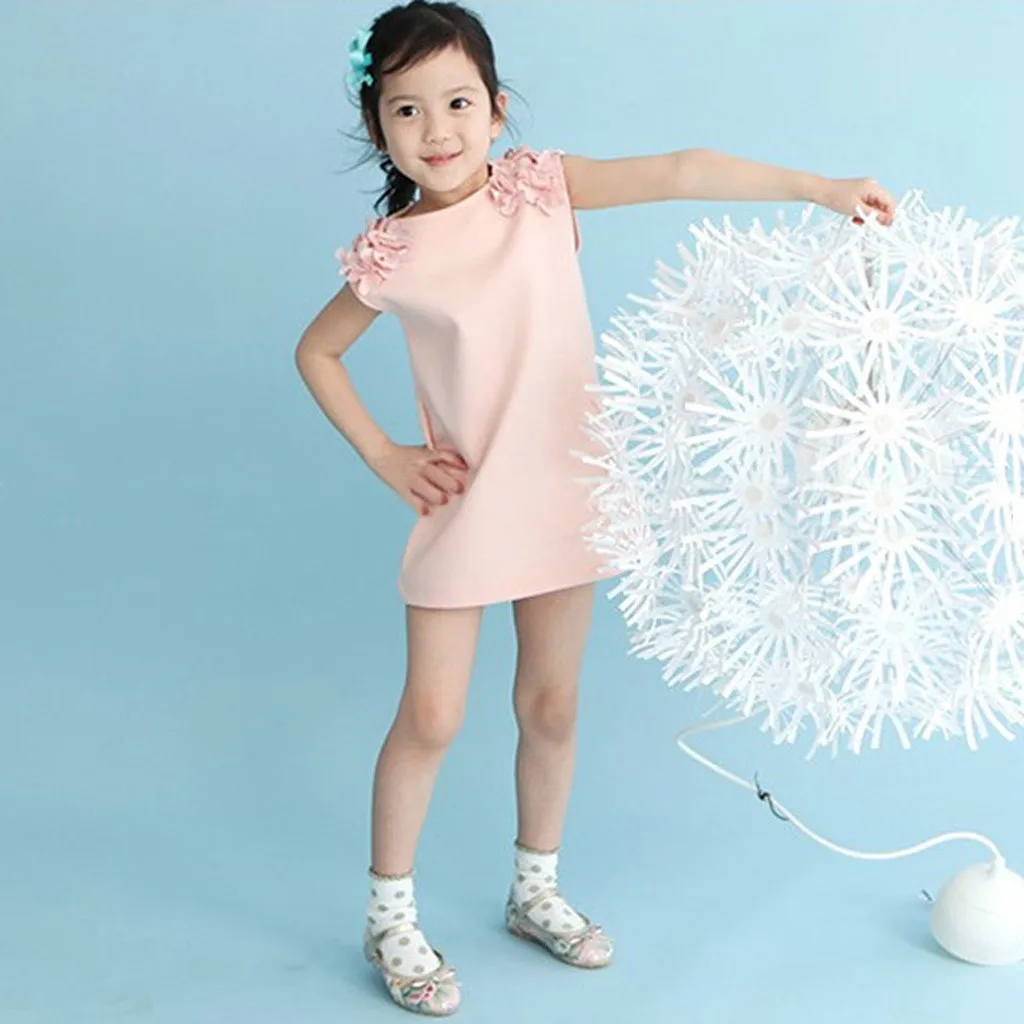 

Fashion Toddler Kids Baby Girl Floral Solid Summer Dress Princess Party Wedding Dress Sundress 2019 Girls Clothes