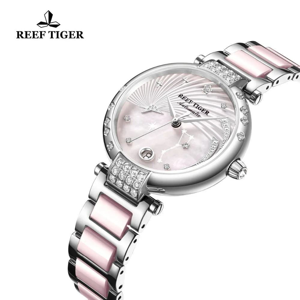 Reef Tiger/RT Роскошные модные автоматические часы Reloj Mujer женские бриллиантовые женские часы с браслетом Starking Relogio Feminino RGA1592