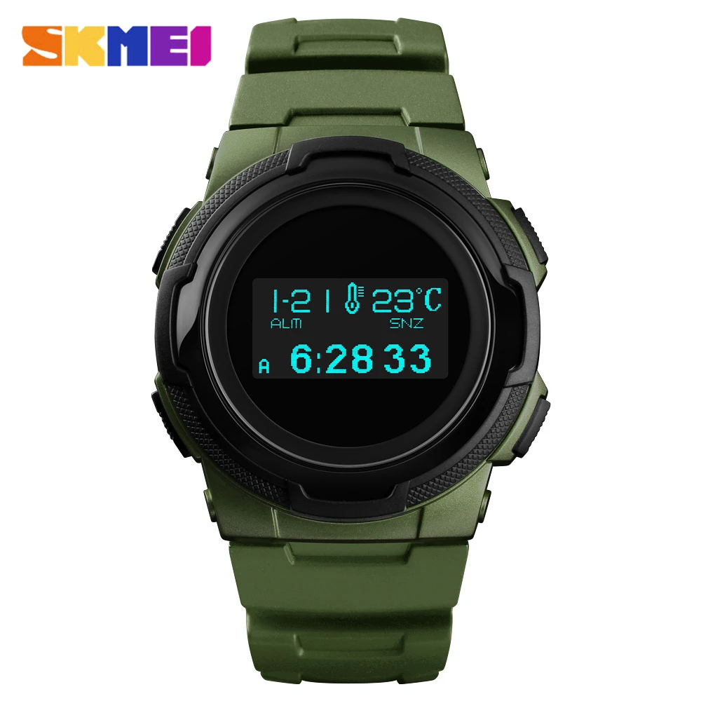 Лидирующий бренд SKMEI Мужские Цифровые часы Роскошные компас термометр Электронные наручные часы калорий шагомер спортивные часы OLED - Цвет: Green