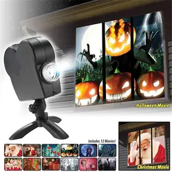 12 фильмов окна чудес проектор мини рождественских светодио дный Лазерная анимированные проектора свет Крытый/Открытый Wonderland Хэллоуин