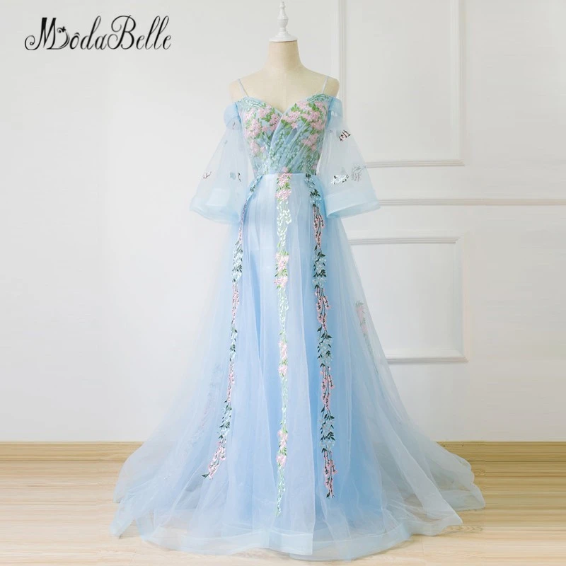 light blue flower prom dress