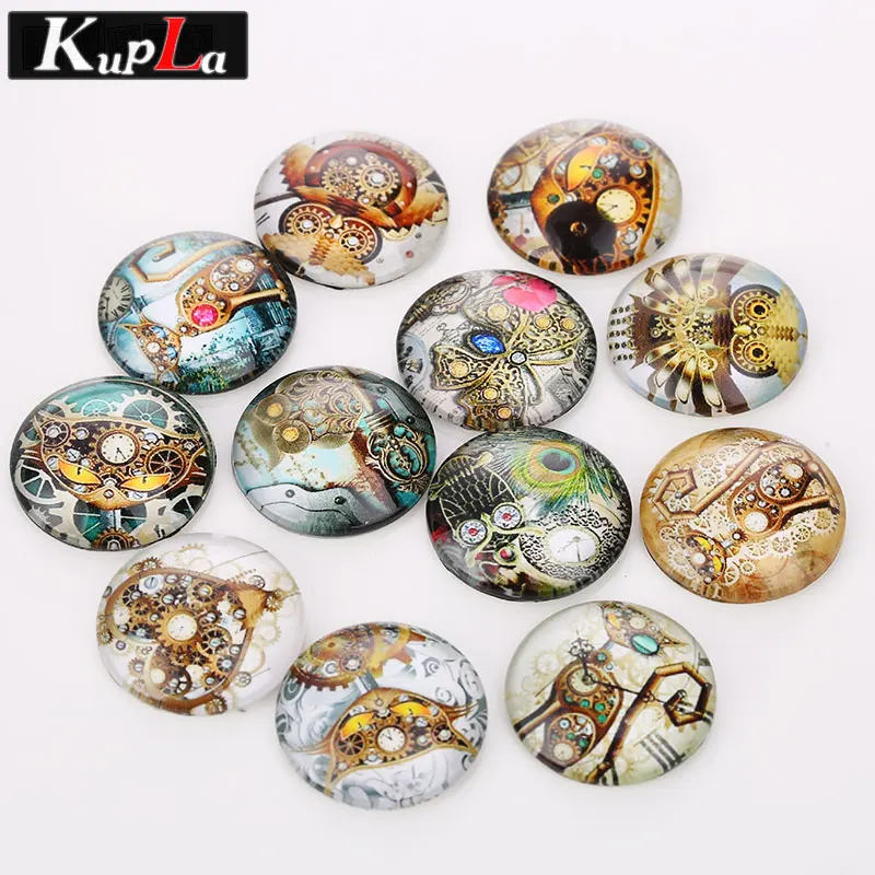 

Mixed Personality Clock Gear Pattern Glass Cabochons 20mm & 25mm Round Glass Cabochons Pendant Cabochons Settings