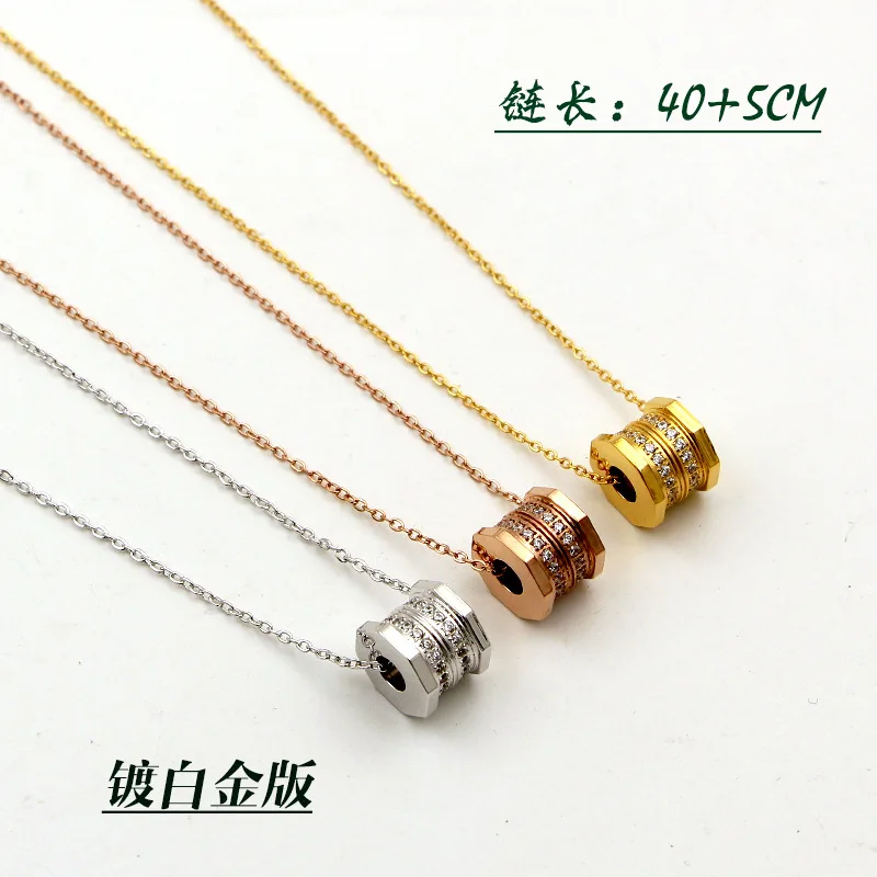 

Hot Sale Double Rows Rhinestone CZ Cylinder Silver Color / Rose Gold Color / Gold Color Stainless Steel Necklace