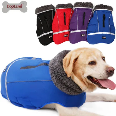 

Dog clothes Plus velvet Thicken Winter Jacket vest Big dog Pet Water repellent Reflective Keep warm clothing 4colors Pet Product