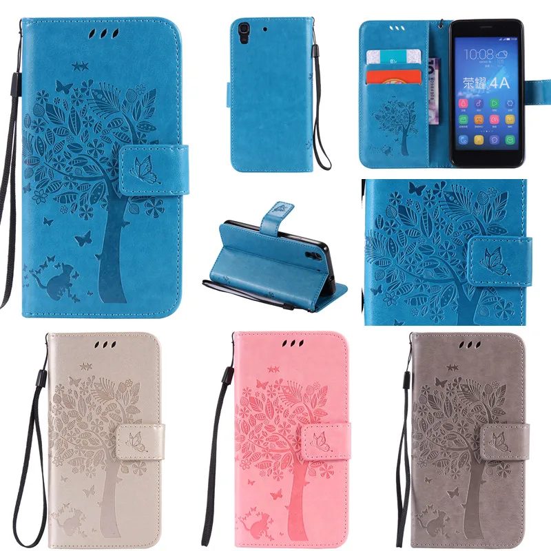 

For Huawei 4X 5X 5C V8 Y6 Lovely Cute Cartoon Cat Tree Leather Wallet Flip Fundas Case For Huawei Honor 4A Y6 4X 5X 5C V8 Cover