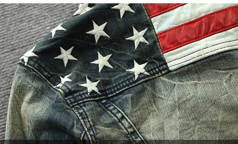 Американский флаг джинсовая куртка для Мужская мода мотоцикл пальто ковбойская куртка джинсовая куртка с мехом для мужчин