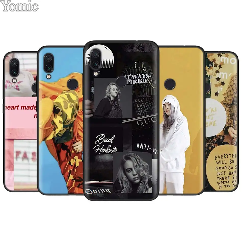 

Hot Billie Eilish Music Singer Black Case for Xiaomi Redmi 7 6 5 Note 7 5 6 Pro 4X 5A 6A S2 GO Poco F1 Soft Silicone Case Cover