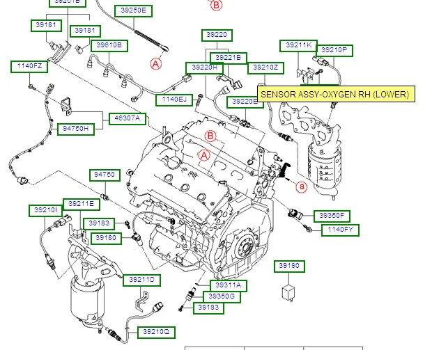 Кислородный датчик для FIT hyundai Kia Оптима Рондо Magentis Santa Fe G6EA 2.7L V6 справа(ниже) 46 см 39210-3E220 392103E220 2007-2010