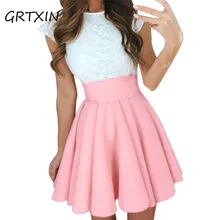 Высокая Талия Pleat синий черный, розовый серый мин элегантные юбки расклешенные юбки модные женские туфли