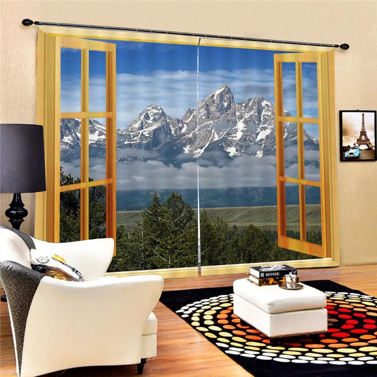 Custom 3d waterproof blackout curtain Mountain pattern, high quality