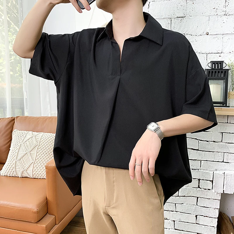 Летняя мужская новая крутая рубашка с коротким рукавом и рисунком, брендовая одежда с французскими манжетами, Модные свободные однотонные рубашки, большие размеры M-5XL
