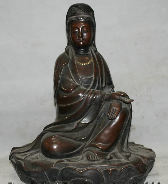 

JP S0524 16" Chinese Buddhism Purple Bronze Seat Lotus Kwan-yin Guan Yin Goodess Statue B0403