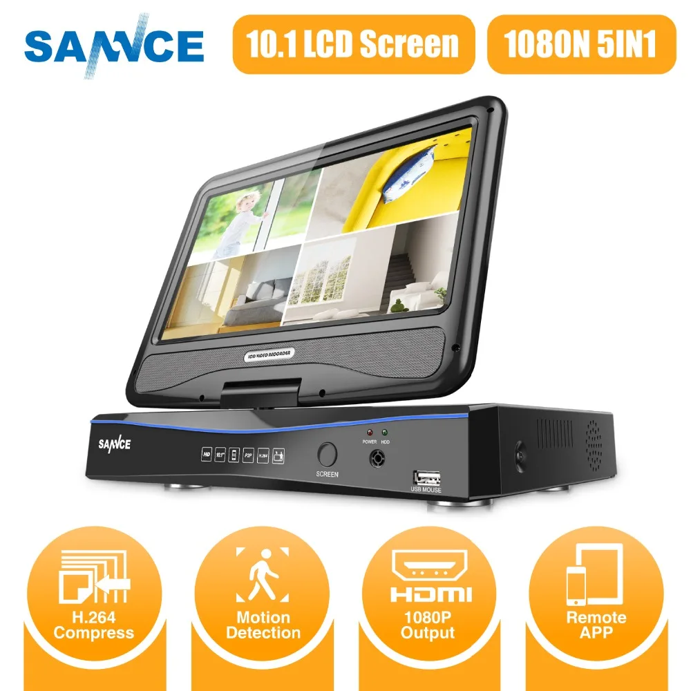 

Sannce 8CH DVR NTSC 1080P 5 in 1 200W 10.1 Inch LCD 8 built-in BNC AHD TVI CVI CVBS Security System CCTV IP Camera Onvif H.264