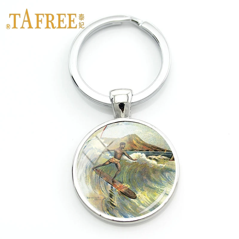 

TAFREE Simple art picture surf keychain Exciting Outdoor sports Pendant keyring student bags Decoration gift Jewelry SF40