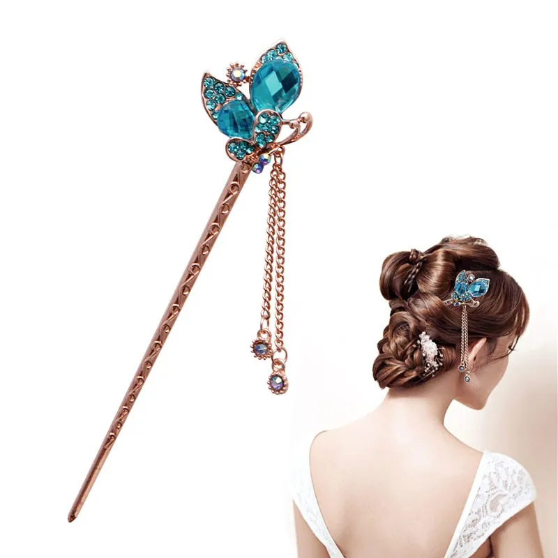 Женщины hairwear элегантный Шарм Синий Кристалл Bobby Pin волосы ювелирные изделия модная шпилька для волос Стразы палочки для волос