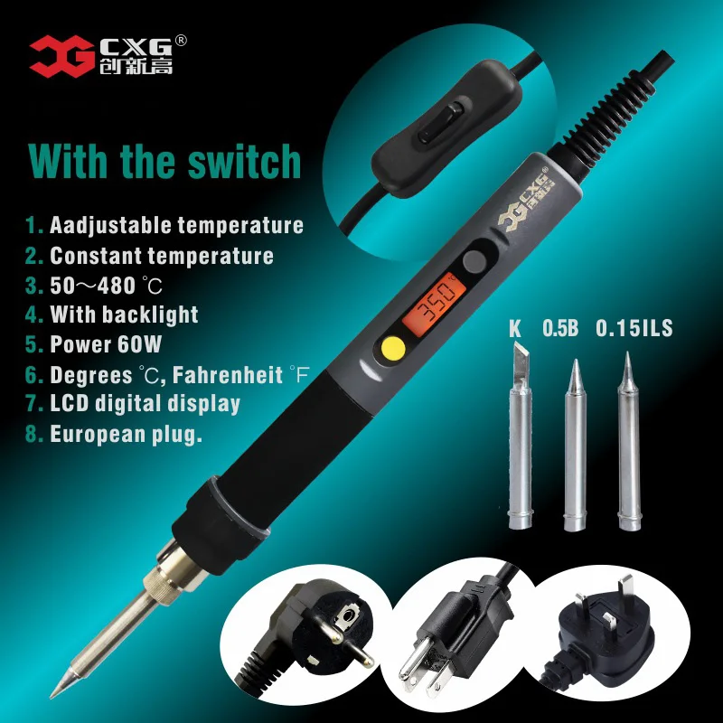 

CXG C60W Digital Electric Soldering Iron LCD Adjustable Temperature NCT Digital Electric Soldering Station EU Plug With Swtich