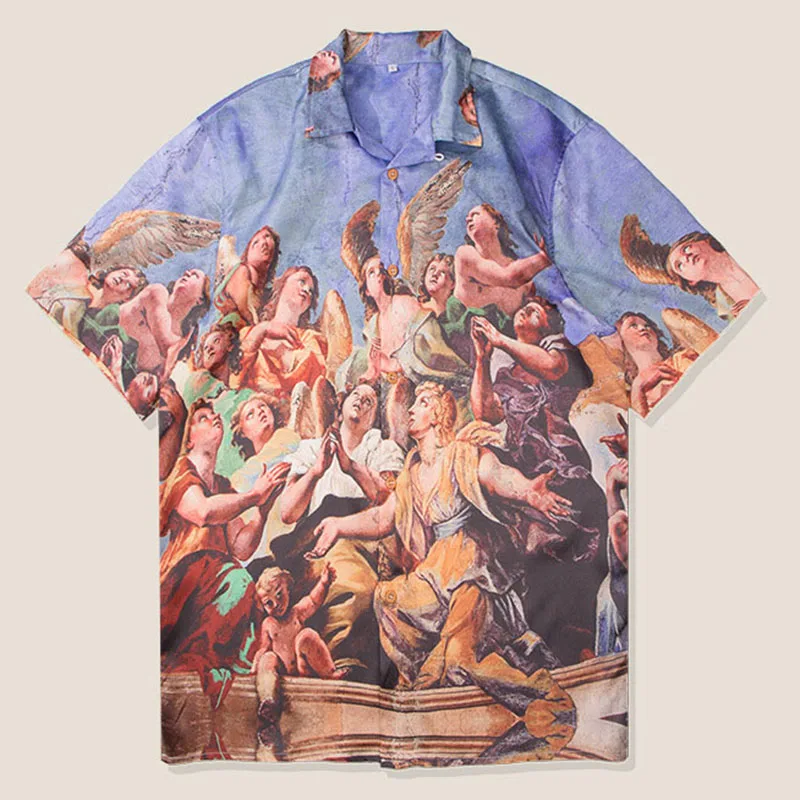 Aolamegs мужские рубашки с принтом, мужские рубашки, тонкие, большие размеры, полиэстер, короткий рукав, модная рубашка в стиле хип-хоп, летняя уличная одежда - Цвет: Picture Color