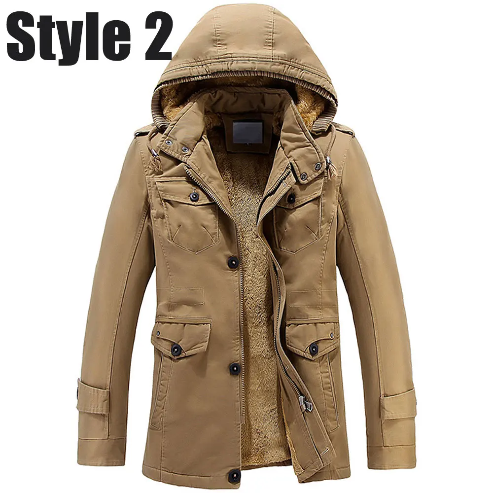 MYDBSH, теплое пальто, зимнее, для мужчин, с капюшоном, утолщенное, хлопок, пальто, Военный стиль, пальто, для мужчин, ветрозащитная, Зимняя парка, куртка, повседневная верхняя одежда - Цвет: Style2 Khaki