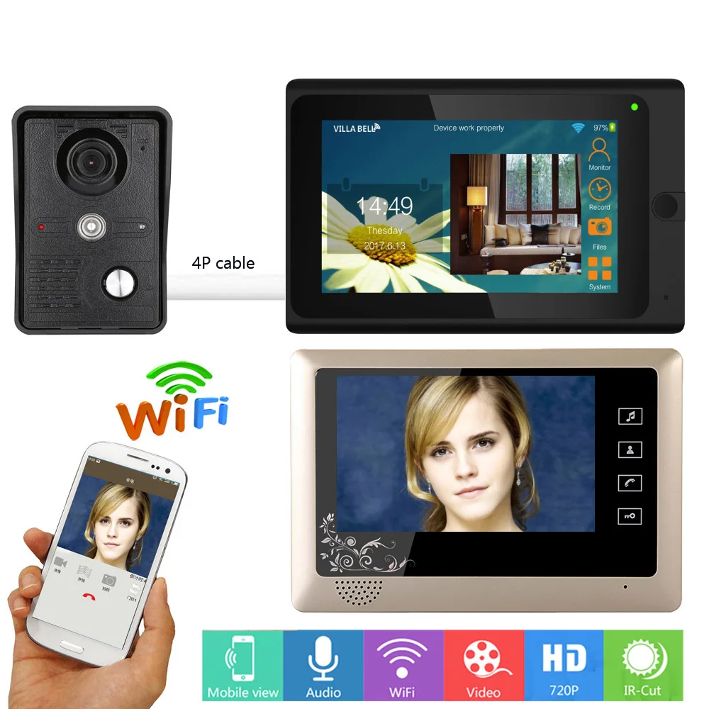 720 P проводной/беспроводной Wi Fi видео телефон двери дверные звонки домофон системы HD 1000TVL камера 7 дюймов 2 Мониторы с APP дистанционное