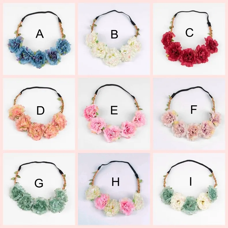 Silicone Anti-lost Chain Strap Adjustable 10pcs/lot Fashion Women Bohemia Beach Peony Flower Headband Scrunchy Hairband Wreath Flora Adjustable Headband Hair Accessories newborn socks for babies